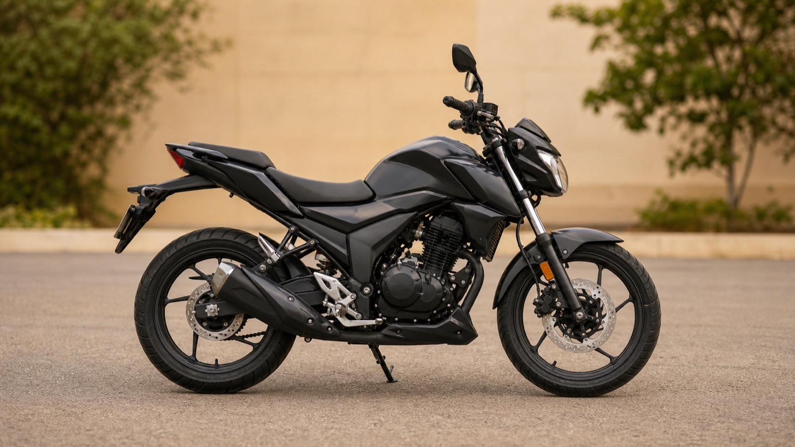 Side view of a street motorcycle